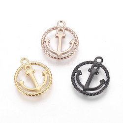 304 Stainless Steel Pendants, Ring with Anchor, Mixed Color, 17x14.5x1.5mm, Hole: 1.6mm(STAS-P217-01)