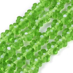 Handmade Millefiori Glass Bead Strands, Flower, Green, 4~7.2x2.6mm, Hole: 1mm, about 60~69pcs/Strand, 16 inch(40cm)(X-LAMP-J035-6mm-04)