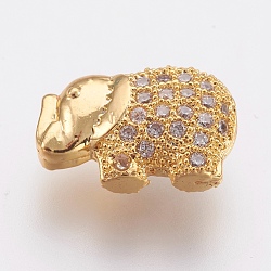 Brass Micro Pave Cubic Zirconia Beads, Lead Free & Cadmium Free, Elephant, Golden, 8.5x13x5mm, Hole: 0.8mm(ZIRC-F083-080G-RS)