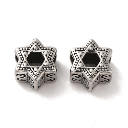 304 Stainless Steel European Beads, Large Hole Beads, Star of David, Antique Silver, 10x11x8mm, Hole: 5x5mm(STAS-A080-32AS)