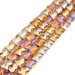 AB Color Plated Transparent Glass Beads Strands, Faceted Bamboo Stick, Goldenrod, 10.5~11x8x5mm, Hole: 1mm, about 59~60pcs/strand, 24.41~24.80''(62~63cm)(EGLA-P051-06A-A13)