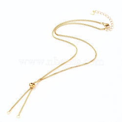 304 Stainless Steel Box Chain, Venice Chains Necklace Making, with Slider Stopper Beads, Lobster Claw Clasps and Extension Chain, Golden, 21.63 inch(55cm)(AJEW-JB00785)
