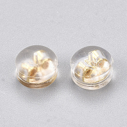 Silicone Ear Nuts, Earring Backs, with Brass Findings, Half Round, Nickel Free, Real 18K Gold Plated, 5x3.5mm, Hole: 0.5mm(X-KK-T038-457G)