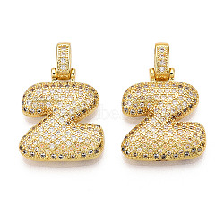 Brass Micro Pave Clear Cubic Zirconia Pendants, Real 18K Gold Plated, Letter Z, 24.5~30mm, Hole: 4.8x3.5mm, Pendant: 19~23.5x13.5~24.5x5~5.5mm(KK-M279-01G-Z)