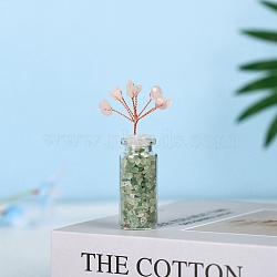 Chip Natural Green Aventuriine & Rose Quartz Display Decorations, with Glass Bottle and Copper Wire, Wishing Tree, 81x26x21.5mm(DJEW-D005-01R-05)