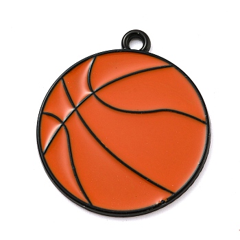 Alloy Enamel Pendants, Black, Basketball, 29.5x26x1.5mm, Hole: 2mm