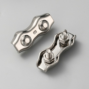 304 Stainless Steel Wire Double 2-post Cable Clamp, Wire Rope Clip, Stainless Steel Color, 14x35x6mm