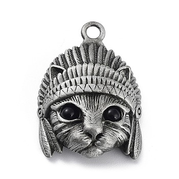 Tibetan Style Alloy Pendnat, Frosted, Cat Shape, Antique Silver, 37x25.5x7mm, Hole: 3.2mm