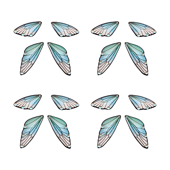 Transparent Resin Crystal AB Rhinestone Pendants Set, with Glitter Powder, Wing, Aquamarine, 29.5~49.5x12.5~17x2.5mm, Hole: 1mm, 4pcs/set