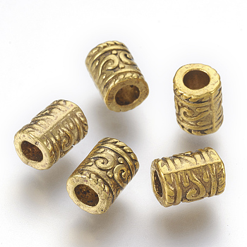 Tibetan Style Alloy Beads, Cadmium Free & Nickel Free & Lead Free, Column, Antique Golden, 9x7mm, Hole: 3.5mm