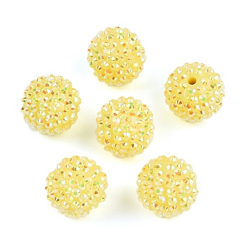 AB-Color Resin Rhinestone Beads, with Acrylic Round Beads Inside, for Bubblegum Jewelry, Yellow, 20x18mm, Hole: 2~2.5mm