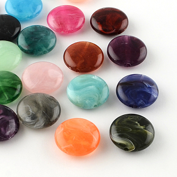 Flat Round Imitation Gemstone Acrylic Beads, Mixed Color, 22x8.5mm, Hole: 2mm