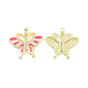 Brass Micro Pave Clear Cubic Zirconia Pendants, with Enamel, Butterfly Charm, Real 18K Gold Plated, 18.5x23.5x4mm, Hole: 2.5x4.5mm