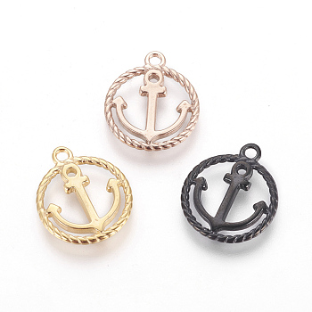 304 Stainless Steel Pendants, Ring with Anchor, Mixed Color, 17x14.5x1.5mm, Hole: 1.6mm