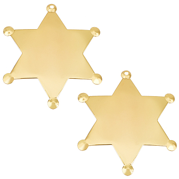 2Pcs Alloy Blank Brooch Base Settings, Star, Hexagram, Golden, 66.8x58.7x1.1mm, Hole: 2.5mm