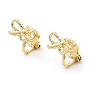 Alloy Clip-on Earring Findings, with Horizontal Loops, for Non-pierced Ears, Bowknot, Golden, 14.5x14x11mm, Hole: 1.2mm