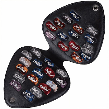 PU Leather Guitar Picks Bag, with Alloy Findings, Thumb Picks Finger Pick, Black, 140x135x10.5mm