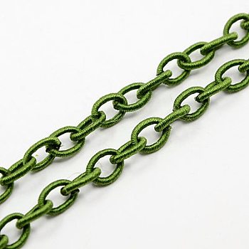 Handmade Nylon Cable Chains Loop, Oval, Lime Green, 8~9x11~13x2mm, about 85cm/strand, 33.5 inch