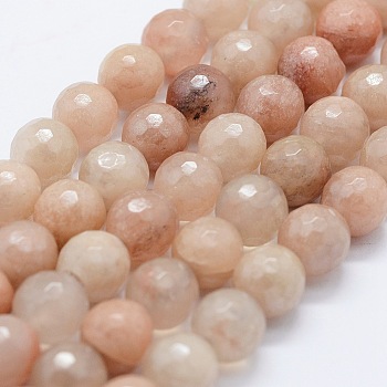 Electroplated Natural Imitation Sunstone Gemstone Beads Strands, Round, Faceted, 8mm, Hole: 1.5mm, about 47pcs/strand, 14.9 inch(38cm)