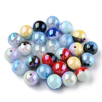 Two Tone UV Plating Opaque Acrylic Beads, Iridescent, Round, Mixed Color, 15.5x15mm, Hole: 2.6mm