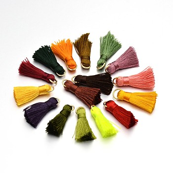 Nylon Tassel Pendant Decorations, with Golden Tone Iron Findings, Mixed Color, 27~30x15mm, Jump Ring: 4mm, Hole: 4x2mm, 10pcs/bag
