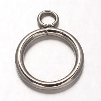 Ring 304 Stainless Steel Pendants, Stainless Steel Color, 21x15.5x2mm, Hole: 3mm and 12mm