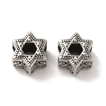 304 Stainless Steel European Beads, Large Hole Beads, Star of David, Antique Silver, 10x11x8mm, Hole: 5x5mm