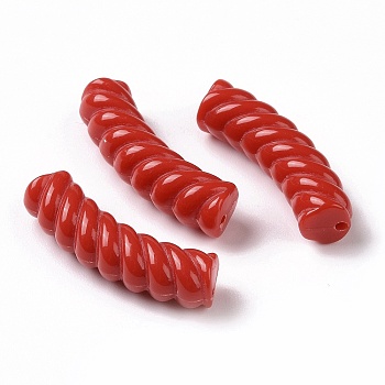 Opaque Acrylic Beads, Twist, Curved Tube, FireBrick, 33x12x8.5mm, Hole: 1.6mm, about 308pcs/500g
