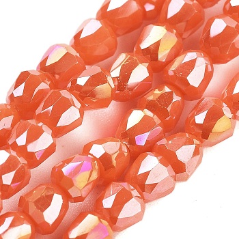 Electroplate Glass Beads Strands, Faceted, Bell, Coral, 4x3.5~4mm, Hole: 1mm, about 98pcs/strand, 13.70''(34.8cm)