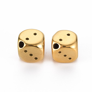 304 Stainless Steel Beads, Dice, Cadmium Free & Nickel Free & Lead Free, Light Gold, 13x12.5x12.5mm, Hole: 1.8mm