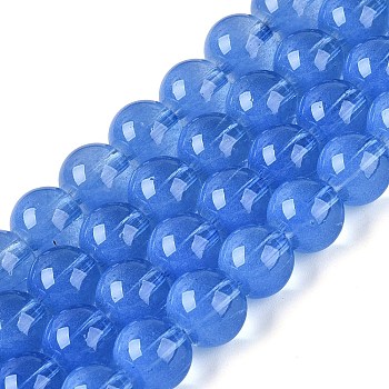 Transparent Glass Imitation Cat Eye Beads Strands, Round, Royal Blue, 9.5~10mm, Hole: 1~1.4mm, about 85~89pcs/strand, 29.72~31.5 inch(75.5~80cm)