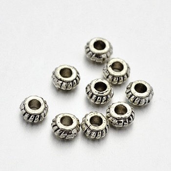 Tibetan Style Alloy Rondelle Spacer Beads, Lead Free & Cadmium Free & Nickel Free, Antique Silver, 4x2mm, Hole: 2mm