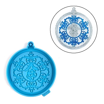 Christmas Themed Big Pendant Silicone Molds, Resin Casting Molds, for UV Resin, Epoxy Resin Craft Making, Flat Round, Snowflake Pattern, 117x104x9mm, Hole: 3.8mm