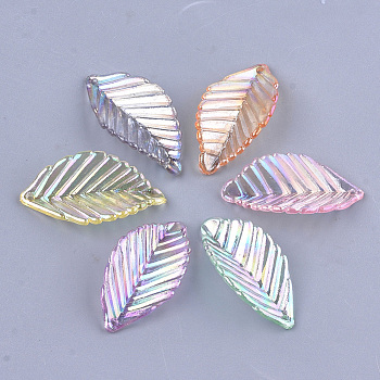 Transparent Acrylic Pendants, AB Color, Leaf, Mixed Color, 35x18.5x6.5mm, Hole: 1.6mm, about 600pcs/500g