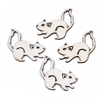 Autumn Theme Unfinished Natural Poplar Wood Pendants, Laser Cut Wood Shapes, Squirrel, OldLace, 40x42x2.5mm, Hole: 1.6mm