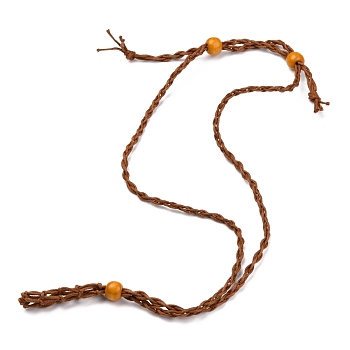 Adjustable Braided Waxed Cord Macrame Pouch Necklace Making, Interchangeable Stone, with Wood Beads , Camel, 30.31~36.22 inch(770~920mm)