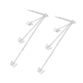 Iron Hair Bobby Pins, with Butterfly Brass Filigree Pendants & Cable Chains for Woman Girls, Silver, 175mm, 2pcs/set
