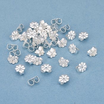 304 Stainless Steel Ear Nuts, Butterfly Earring Backs for Post Earrings, Flower, Silver, 6.5x6x3.5mm, Hole: 1mm