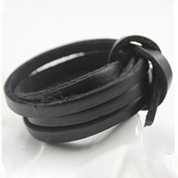 Flat Leather Jewelry Cord, Jewelry DIY Making Material, Black, 5x2mm, about 5m/pc
