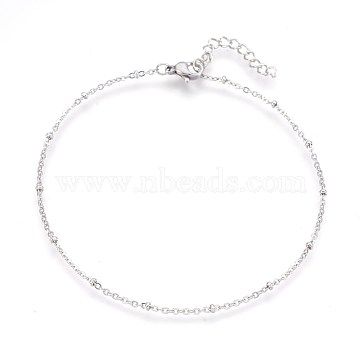 304 Stainless Steel Cable Chain Anklets, Stainless Steel Color, 9-1/4 inches(23.5cm), 1.7mm(AJEW-P069-01P)