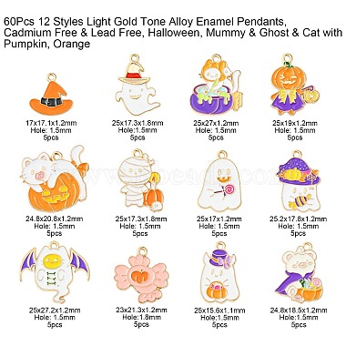 60Pcs 12 Styles Light Gold Tone Alloy Enamel Pendants(ENAM-CJ0003-99)-2