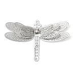 Brass Crystal Rhinestone Hollow 3D Dragonfly Connector Charms, Cadmium Free & Nickel Free & Lead Free, Platinum, 40x61x7mm, Hole: 1.2mm(KK-A261-07P)