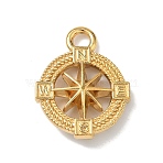 304 Stainless Steel Pendants, Compass Charm, Ion Plating(IP), Real 18K Gold Plated, 32x27x6mm, Hole: 4.5mm(STAS-I367-13G)