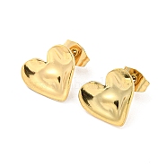 304 Stainless Steel Stud Earrings, Hammered Heart, Real 18K Gold Plated, 12x13mm(EJEW-I290-10G)