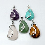 Mixed Stone Pendants, with Brass Findings, Drop, Nickel Metal, 38x21x10mm(G-H1577-M)