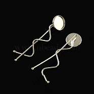 Iron Hair Bobby Pin Findings, with Brass Flat Round Tray, Platinum, Tray: 14mm, 68x16mm(MAK-Q001-028P)