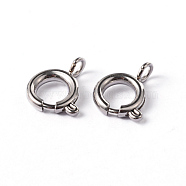 304 Stainless Steel Smooth Surface Spring Ring Clasps, Stainless Steel Color, 11x8x2mm, Hole: 2mm(STAS-D149-03)