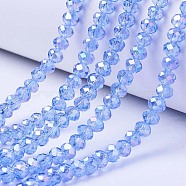 Electroplate Glass Beads Strands, AB Color Plated, Faceted, Rondelle, Light Sky Blue, 3.5x3mm, Hole: 0.4mm, about 123~127pcs/strand, 13.7~14.1 inch(35~36cm)(EGLA-A034-T3mm-B09)