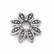 Tibetan Style Alloy Bead Caps, Flower, Multi-Petal, Lead Free & Cadmium Free, Antique Silver, 10x2.5mm, Hole: 2mm(X-PALLOY-ZN64827-AS-RS)
