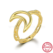925 Sterling Silver Finger Ring, Hollow Moon, Real 18K Gold Plated, Inner Diameter: 17mm(KD4692-11-1)